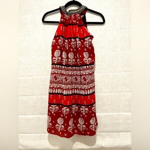 Red babydoll dress with keyhole neckline from Anthropologie